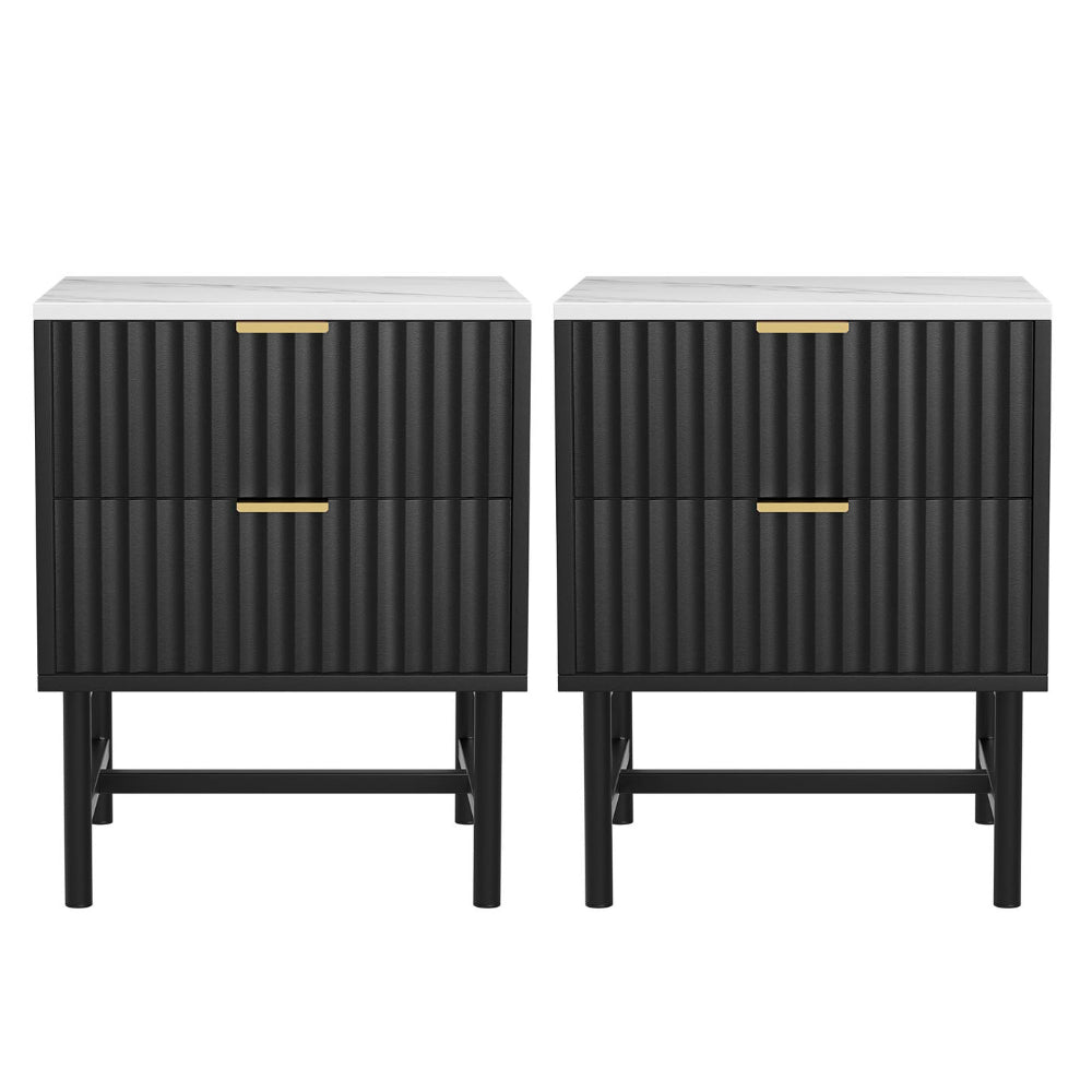 Artiss 2x Bedside Table 2 Drawers - Black-Furniture &gt; Bedroom &gt; Bedside Tables-PEROZ Accessories