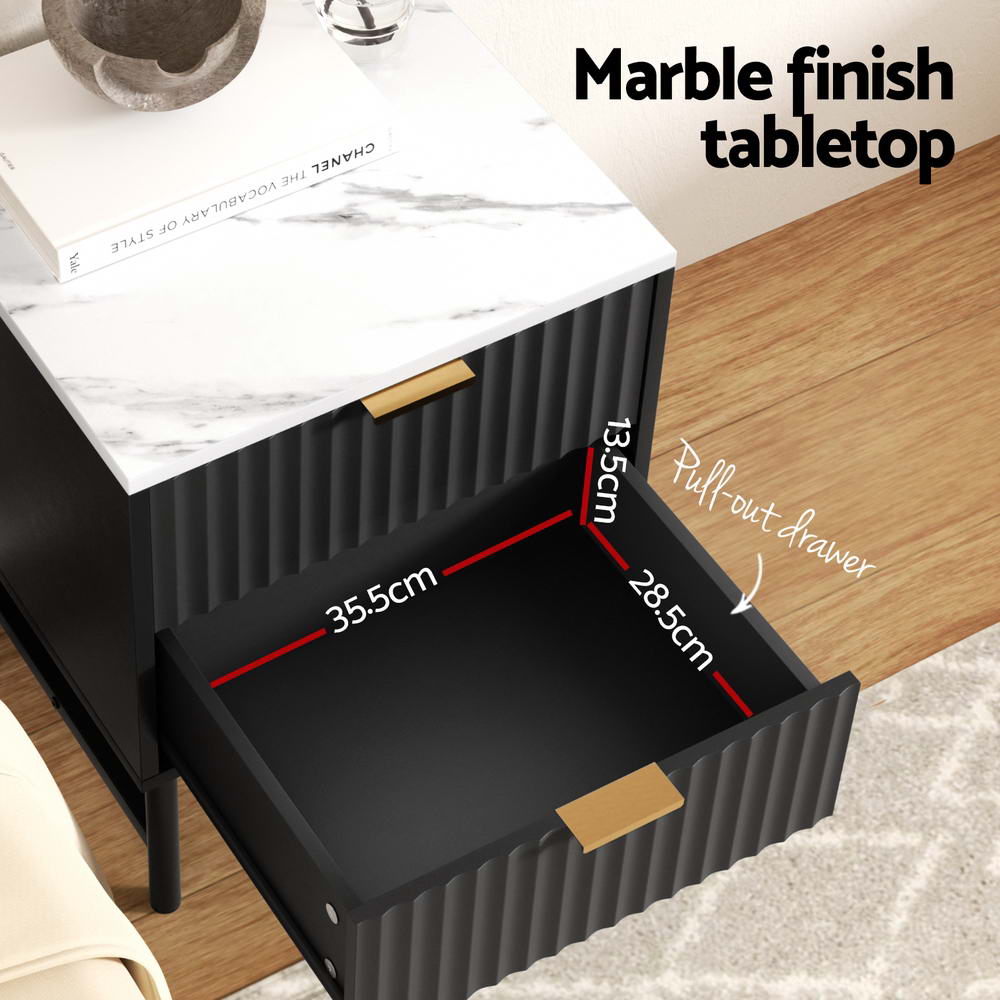 Artiss 2x Bedside Table 2 Drawers - Black-Furniture &gt; Bedroom &gt; Bedside Tables-PEROZ Accessories