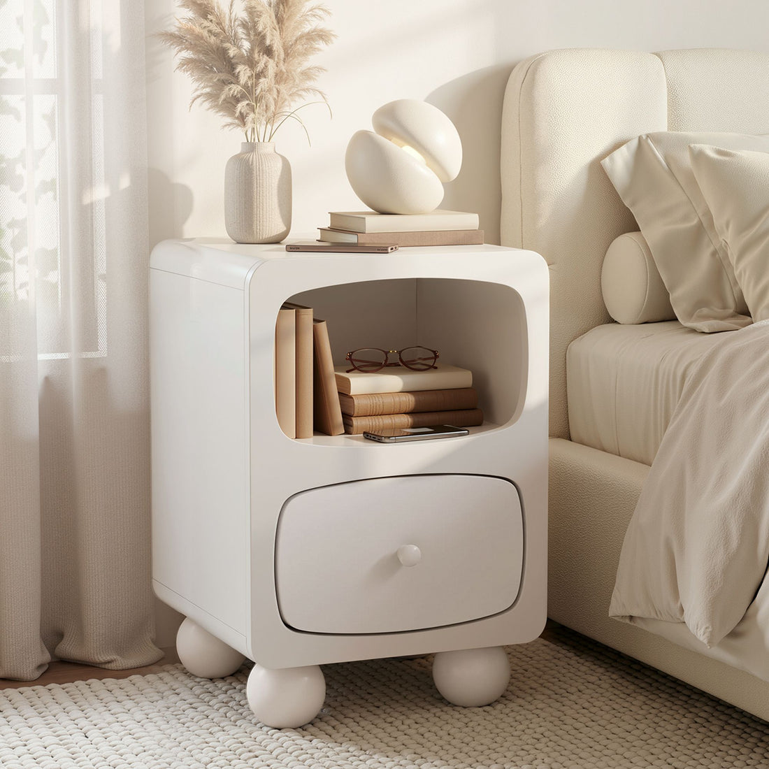 Artiss Bedside Table Storage Drawer Shelf Pine Wood Legs White-Furniture > Bedroom > Bedside Tables-PEROZ Accessories