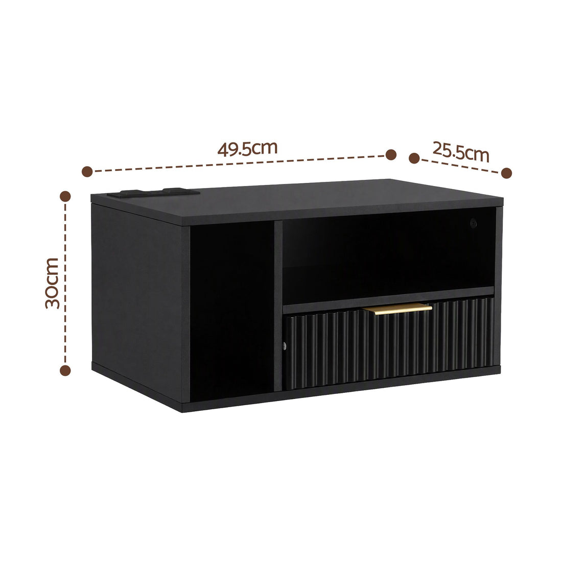 Artiss Floating Bedside Table with Charging Station Black Nightstand 1 Drawer-Furniture > Bedroom > Bedside Tables-PEROZ Accessories