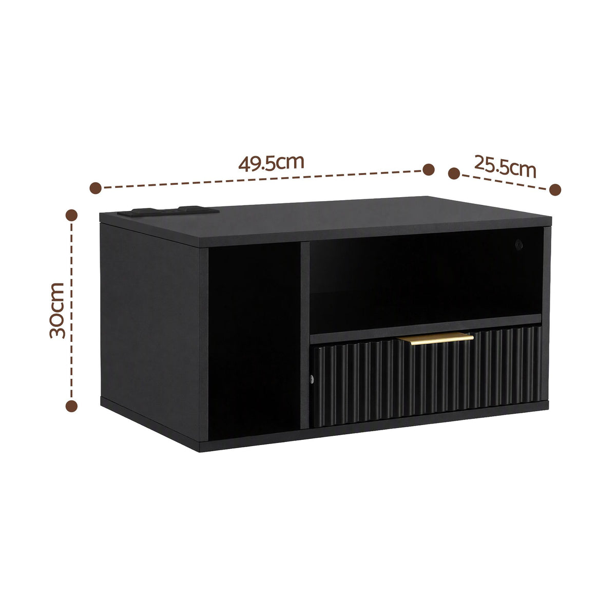 Artiss Floating Bedside Table with Charging Station Black Nightstand 1 Drawer-Furniture > Bedroom > Bedside Tables-PEROZ Accessories