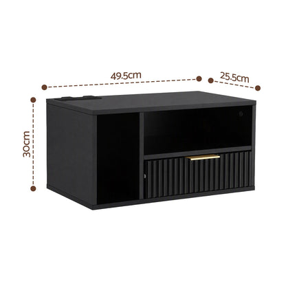 Artiss Floating Bedside Table with Charging Station Black Nightstand 1 Drawer-Furniture > Bedroom > Bedside Tables-PEROZ Accessories
