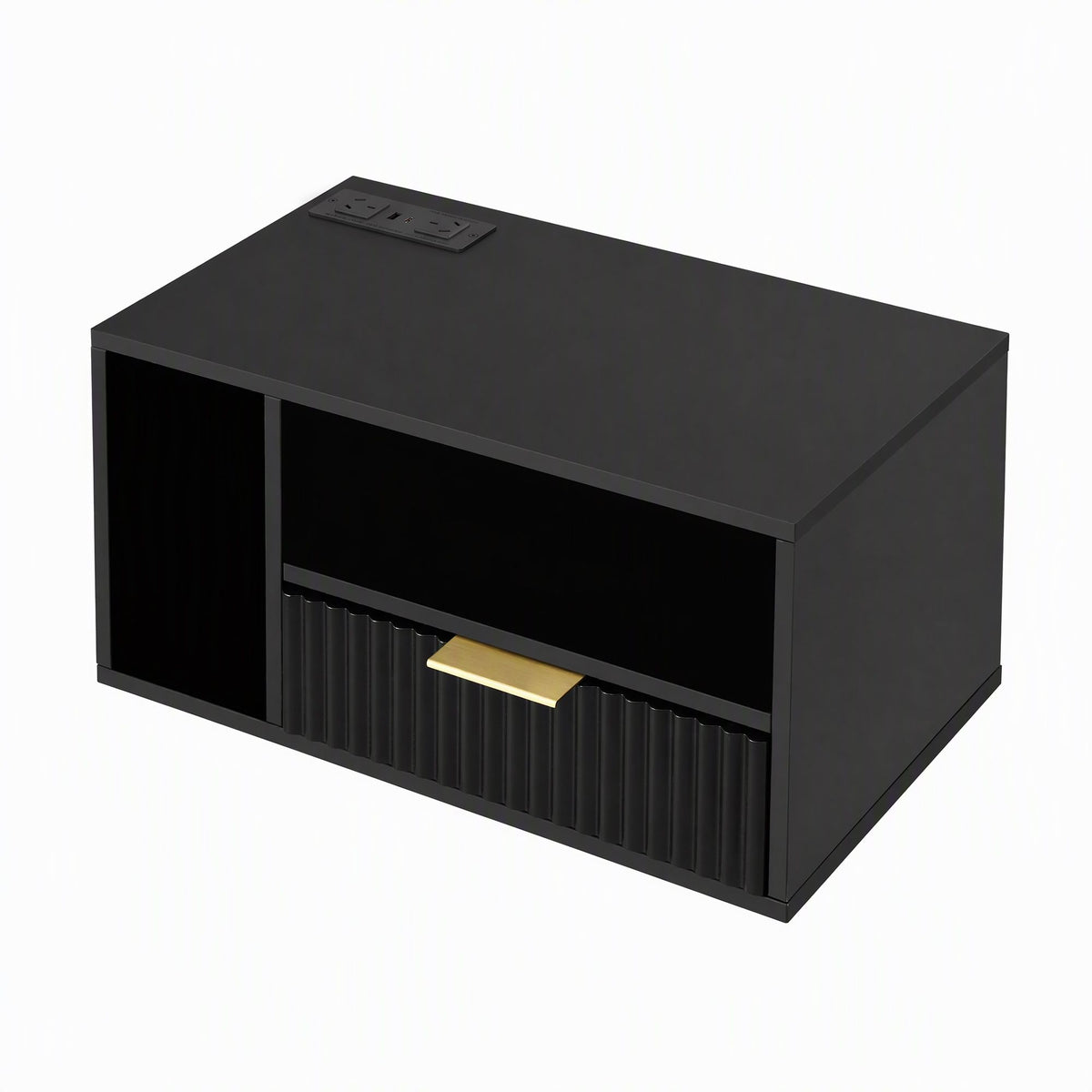Artiss Floating Bedside Table with Charging Station Black Nightstand 1 Drawer-Furniture > Bedroom > Bedside Tables-PEROZ Accessories