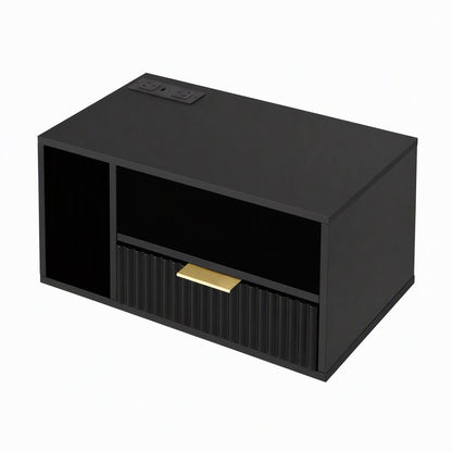 Artiss Floating Bedside Table with Charging Station Black Nightstand 1 Drawer-Furniture > Bedroom > Bedside Tables-PEROZ Accessories