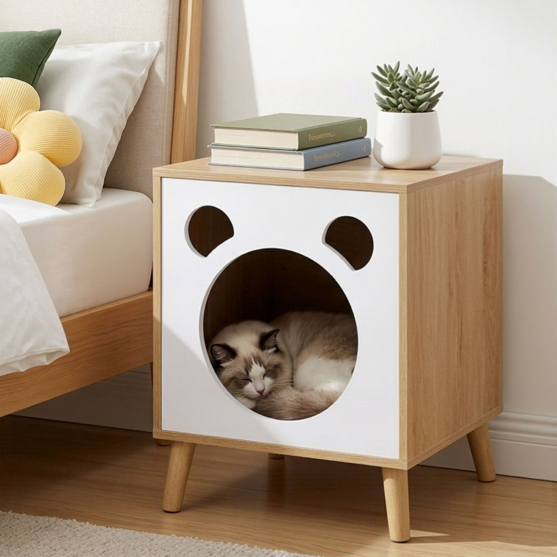 Artiss Cat Nest Bedside Table Solid Wood-Furniture > Bedroom > Bedside Tables-PEROZ Accessories