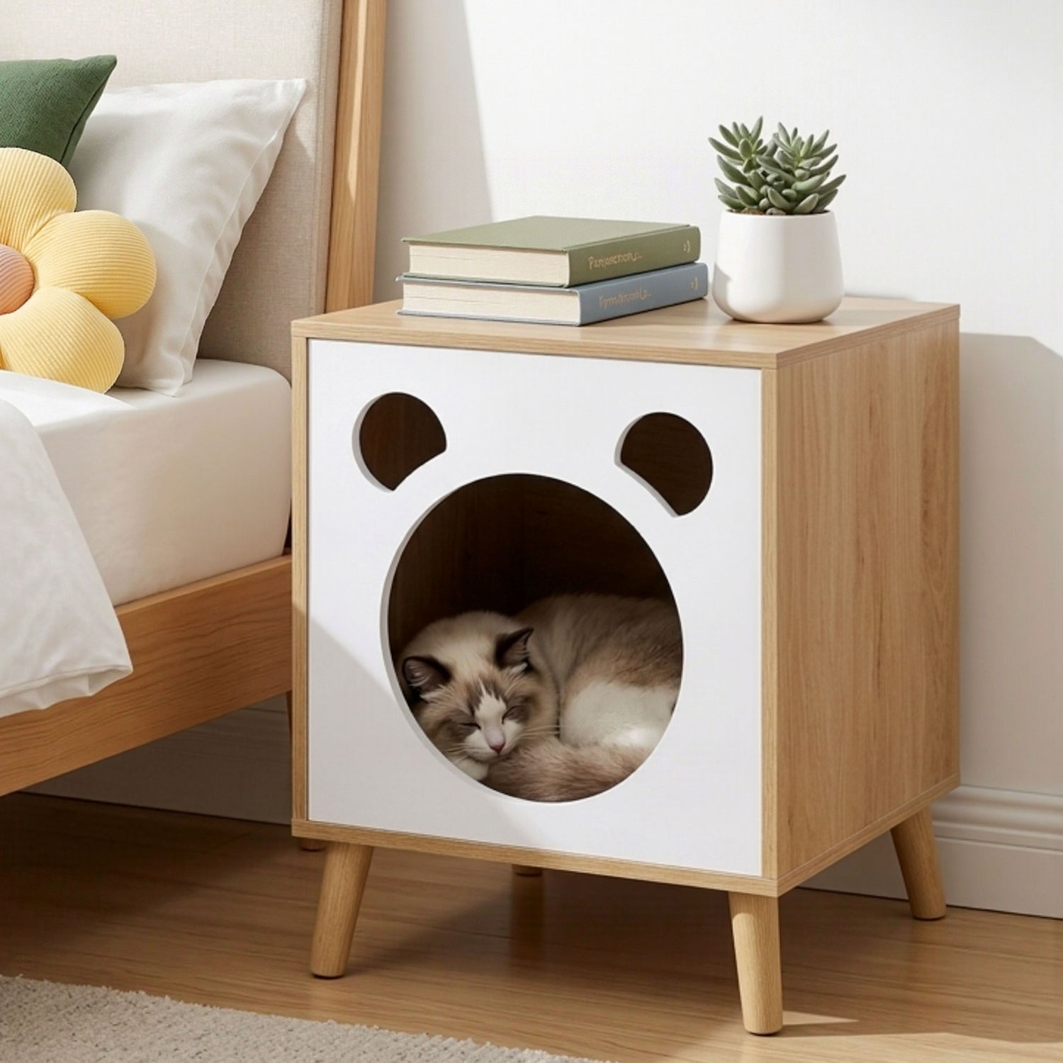 Artiss Cat Nest Bedside Table Solid Wood-Furniture > Bedroom > Bedside Tables-PEROZ Accessories