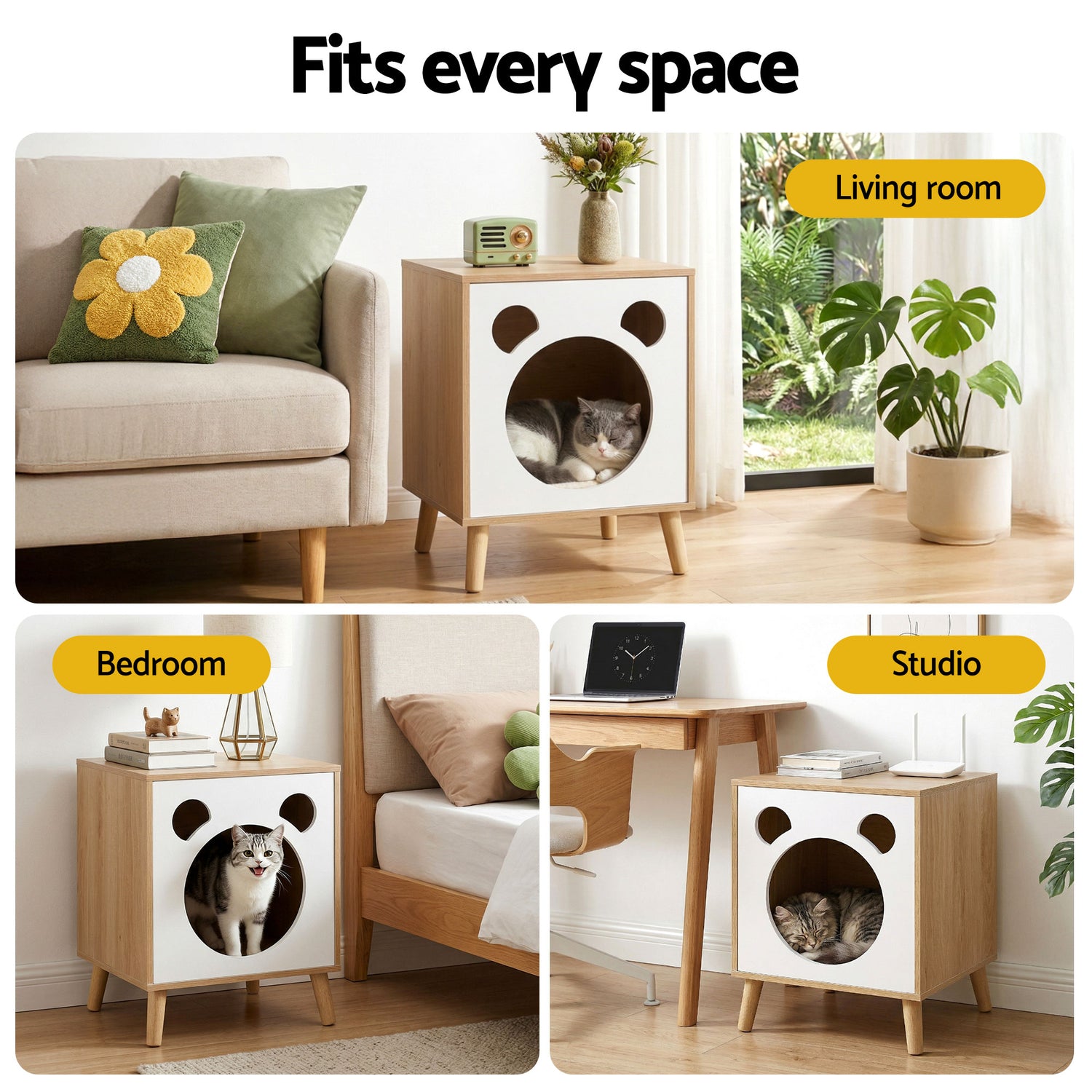 Artiss Cat Nest Bedside Table Solid Wood-Furniture > Bedroom > Bedside Tables-PEROZ Accessories