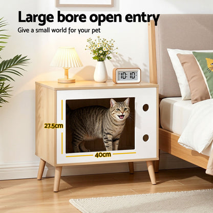 Artiss Cat Nest Bedside Table Solid Wood 60cm-Furniture > Bedroom > Bedside Tables-PEROZ Accessories