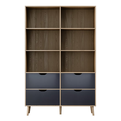 Artiss Bookshelf with 4 Drawers - MITZI Oak and Blue-Furniture &gt; Bedroom-PEROZ Accessories