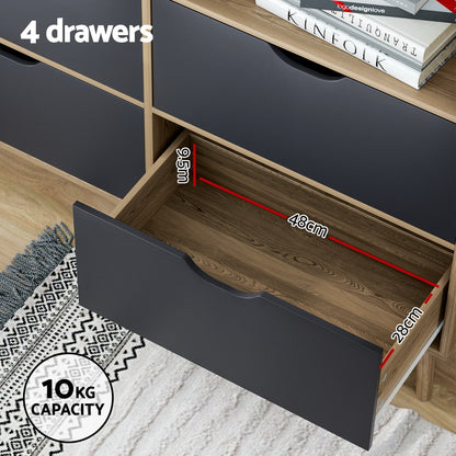 Artiss Bookshelf with 4 Drawers - MITZI Oak and Blue-Furniture &gt; Bedroom-PEROZ Accessories