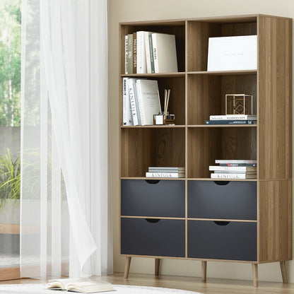 Artiss Bookshelf with 4 Drawers - MITZI Oak and Blue-Furniture &gt; Bedroom-PEROZ Accessories