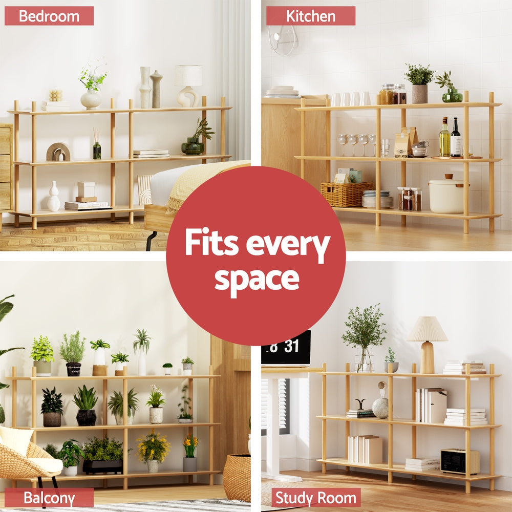 Artiss Bookshelf 3 Tiers Bookcase Display Shelves Wooden Storage Stand Rack Pine-Furniture &gt; Living Room &gt; Bookcases &amp; Shelves-PEROZ Accessories