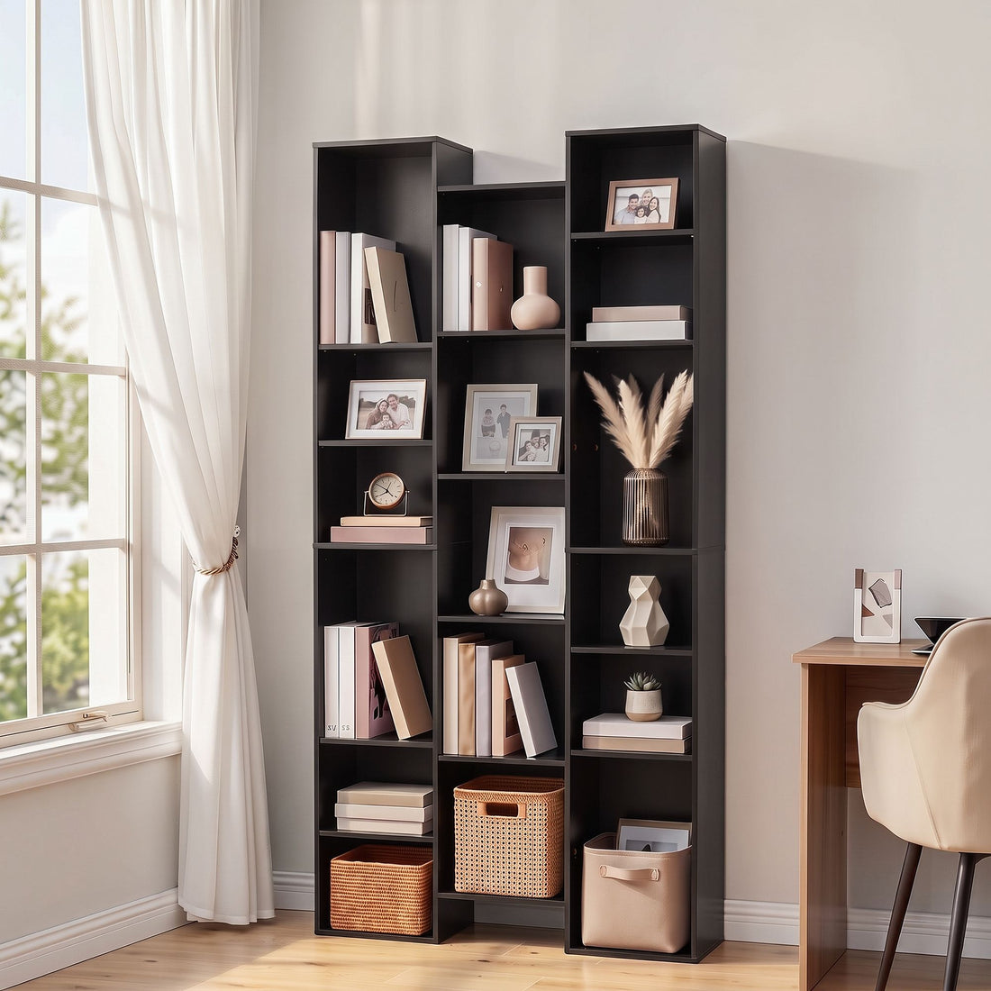 Artiss Bookshelf Display Shelves CD DVD Storage Rack Tall Bookcase Black-Furniture > Living Room > Bookcases &amp; Shelves-PEROZ Accessories