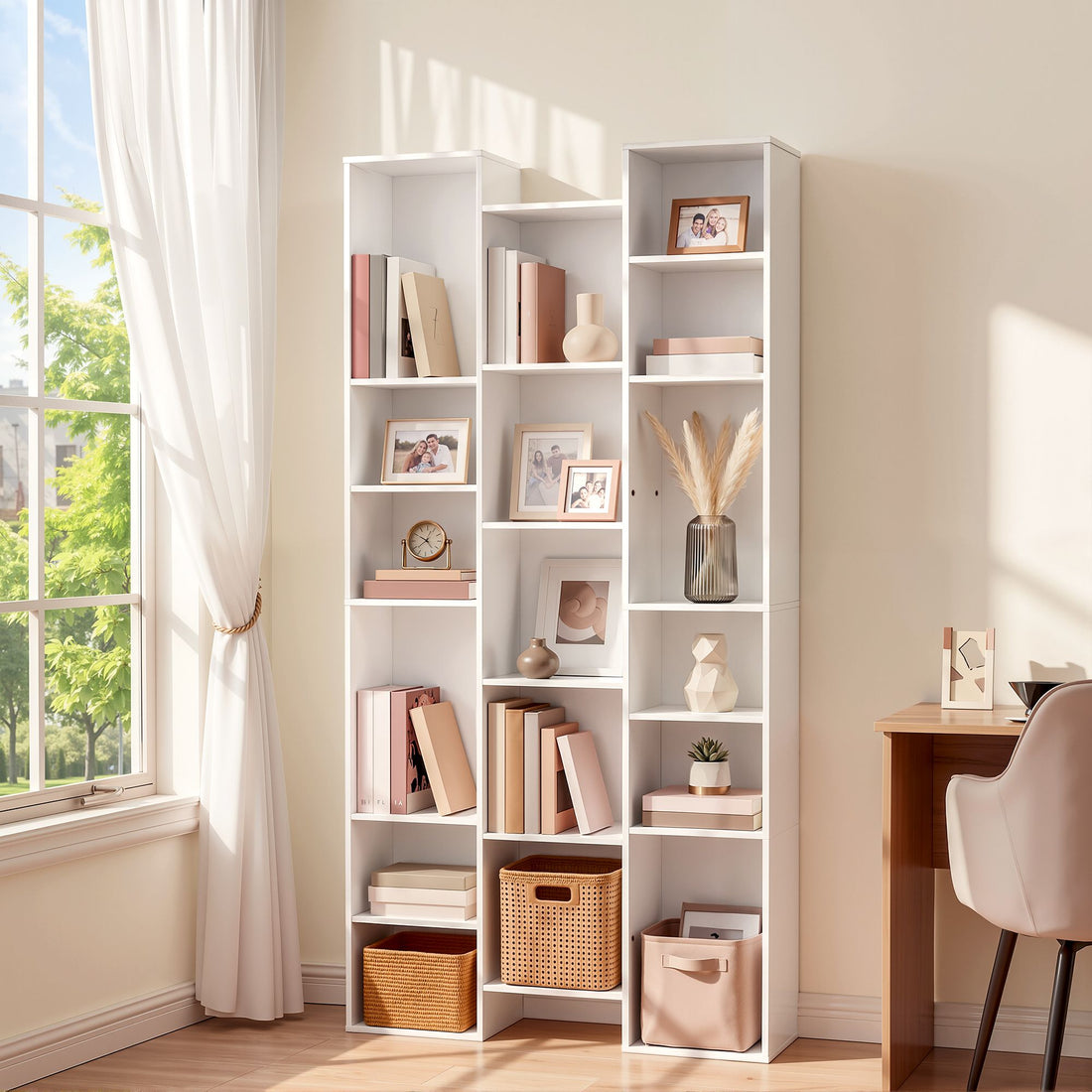 Artiss Bookshelf Display Shelves CD DVD Storage Rack Tall Bookcase White-Furniture > Living Room > Bookcases &amp; Shelves-PEROZ Accessories