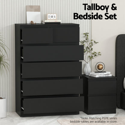 Artiss 6 Chest of Drawers Tallboy PEPE Black-Furniture > Bedroom > Dressers-PEROZ Accessories