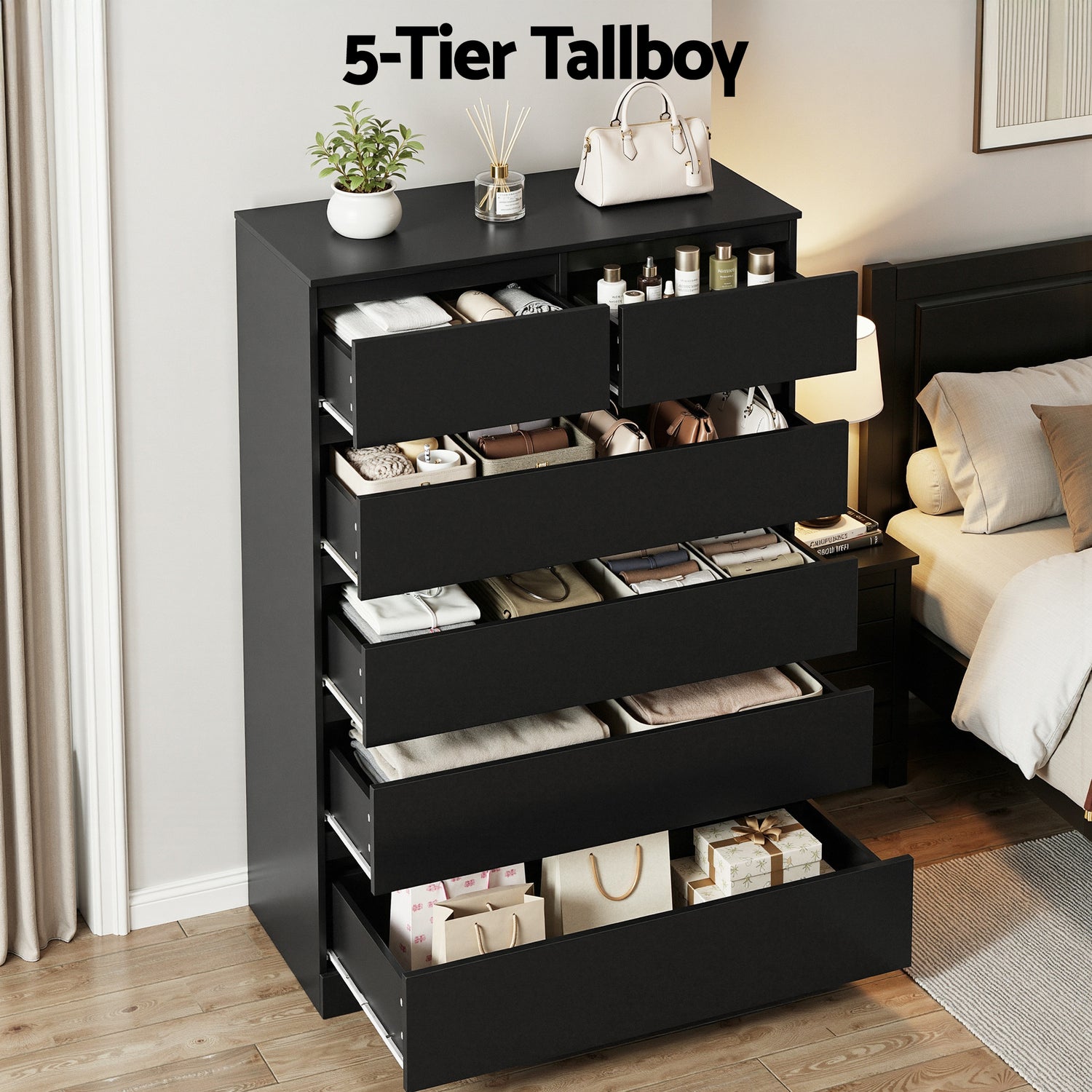 Artiss 6 Chest of Drawers Tallboy PEPE Black-Furniture > Bedroom > Dressers-PEROZ Accessories
