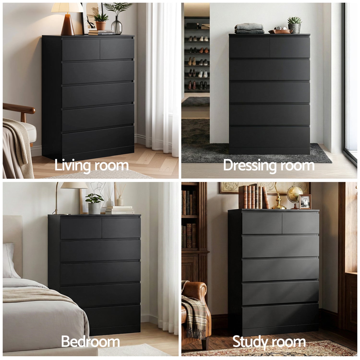 Artiss 6 Chest of Drawers Tallboy PEPE Black-Furniture > Bedroom > Dressers-PEROZ Accessories