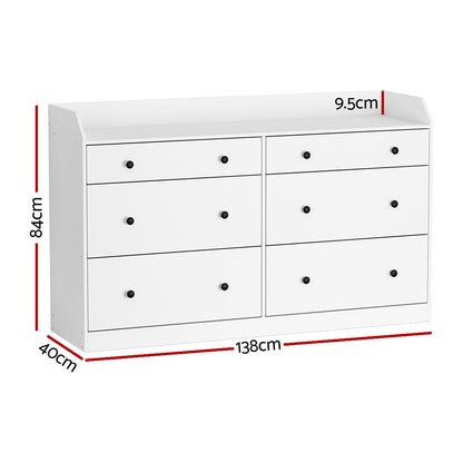 Artiss 6 Chest of Drawers - PETE White-Furniture &gt; Bedroom-PEROZ Accessories