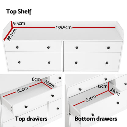 Artiss 6 Chest of Drawers - PETE White-Furniture &gt; Bedroom-PEROZ Accessories