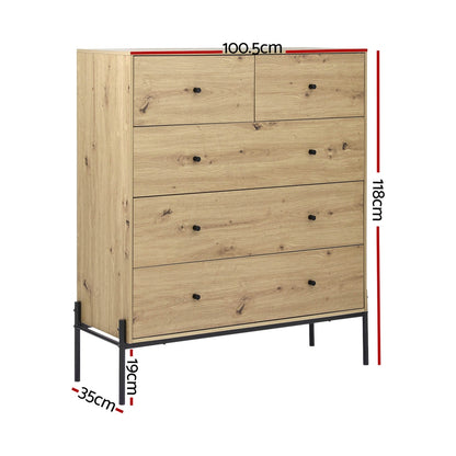 Artiss 5 Chest of Drawers - ARNO Pine-Furniture &gt; Bedroom-PEROZ Accessories