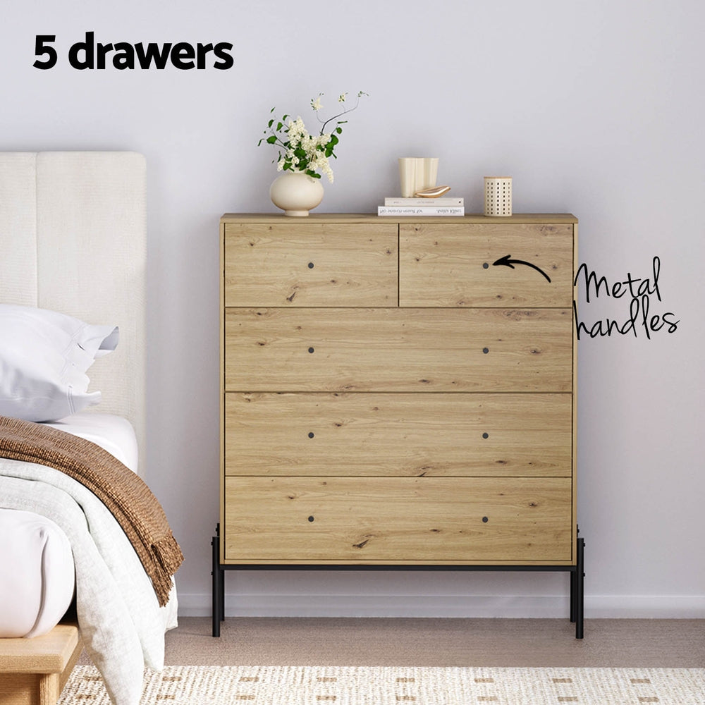 Artiss 5 Chest of Drawers - ARNO Pine-Furniture &gt; Bedroom-PEROZ Accessories