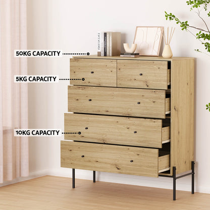 Artiss 5 Chest of Drawers - ARNO Pine-Furniture &gt; Bedroom-PEROZ Accessories