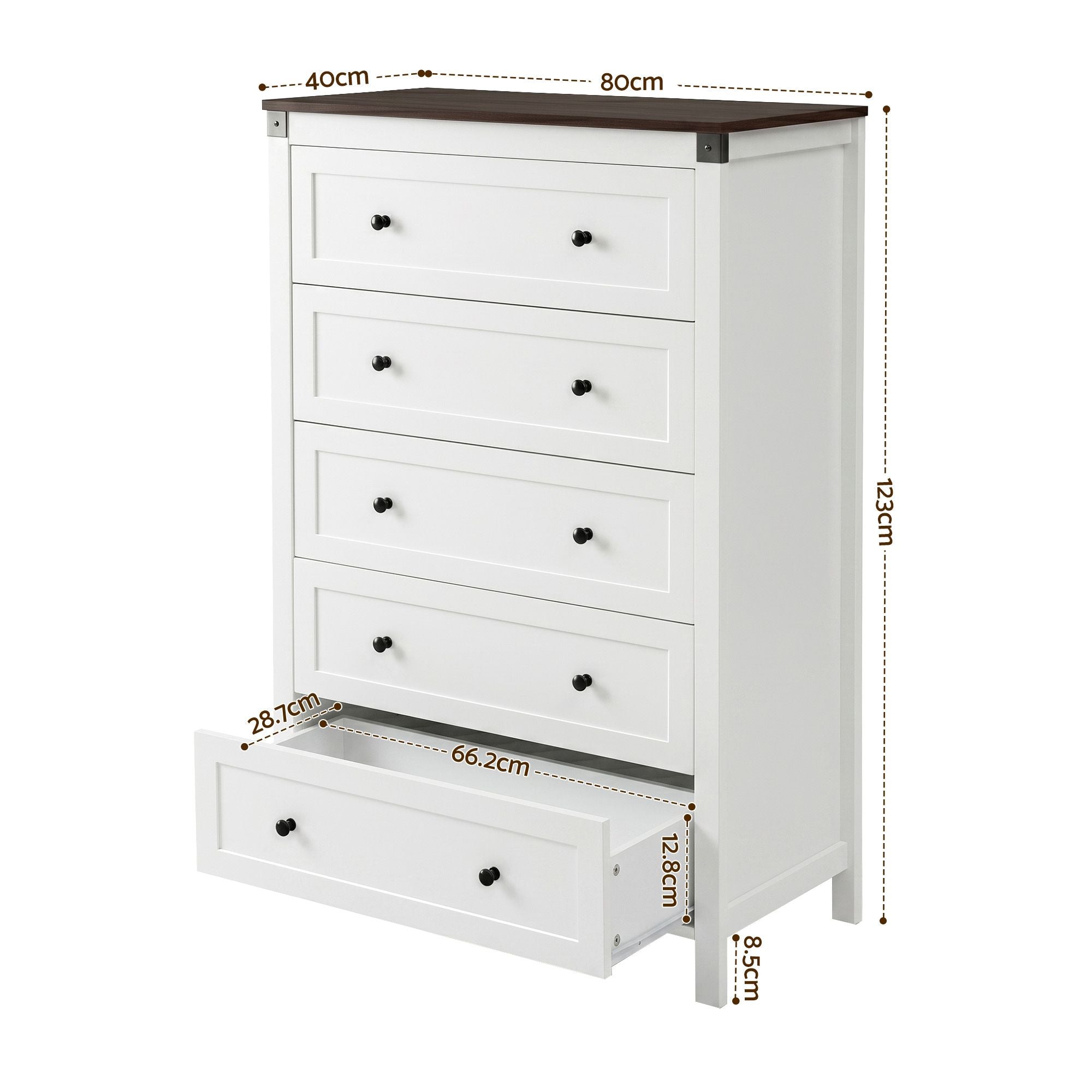 Artiss 5 Chest of Drawers Storage Tallboy White &amp; Walnut