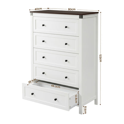 Artiss 5 Chest of Drawers Storage Tallboy White &amp; Walnut