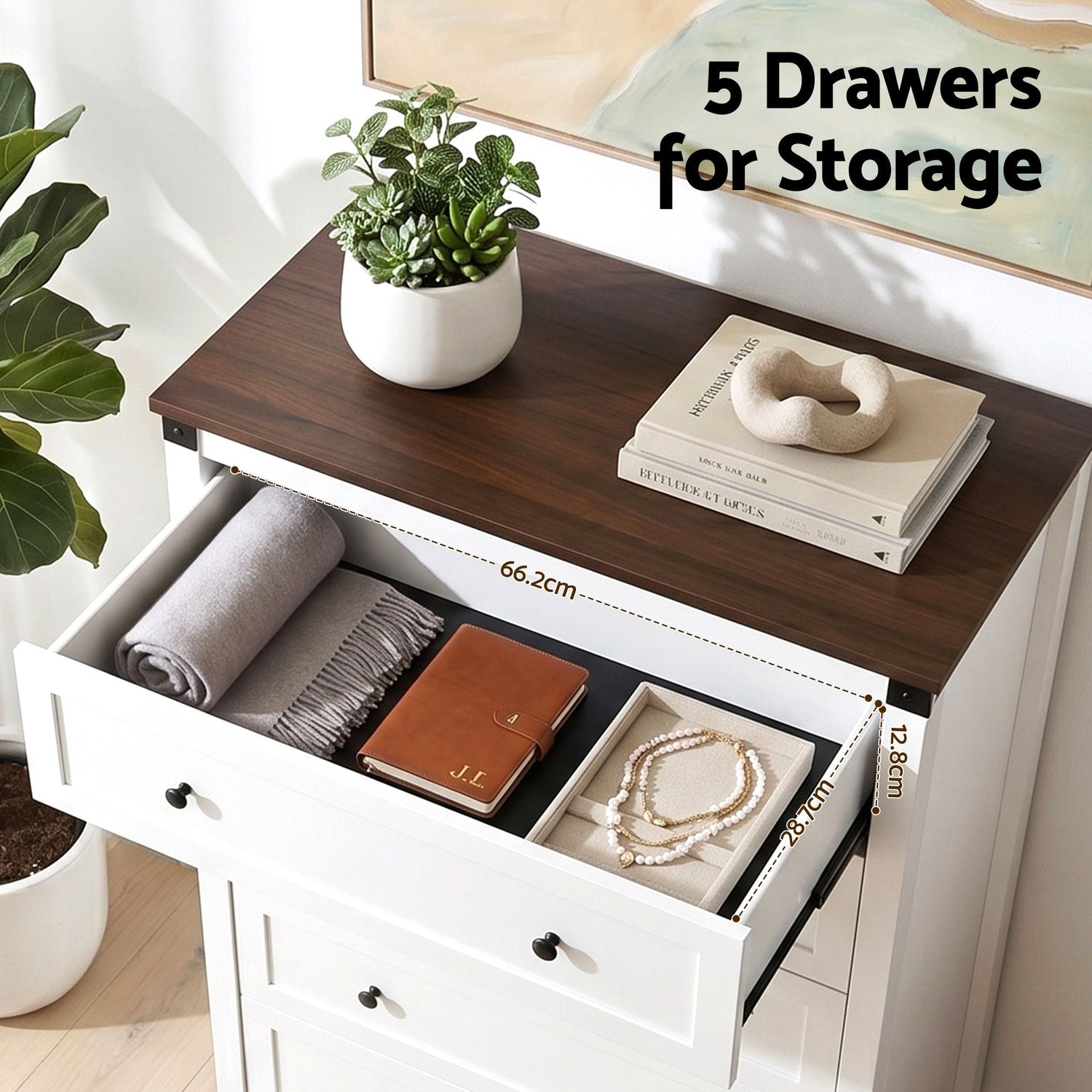 Artiss 5 Chest of Drawers Storage Tallboy White &amp; Walnut
