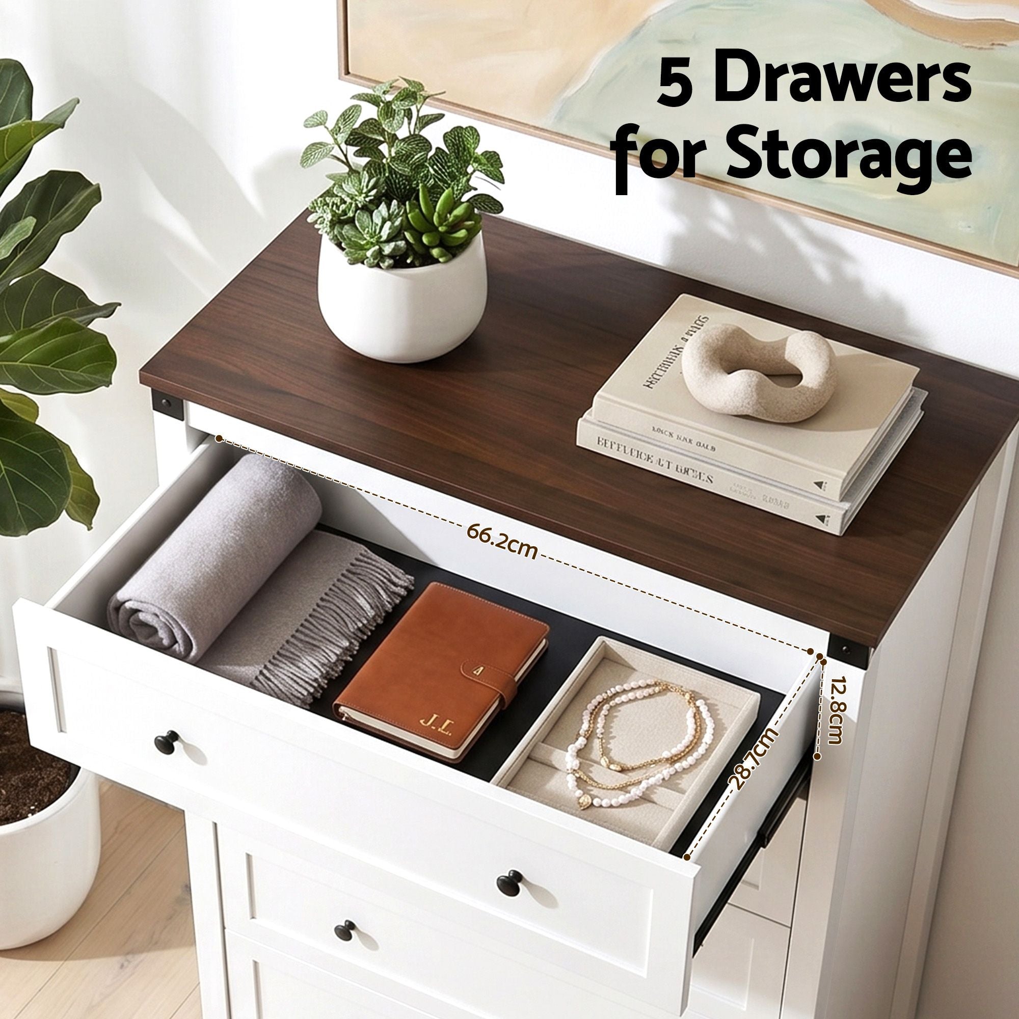 Artiss 5 Chest of Drawers Storage Tallboy White &amp; Walnut