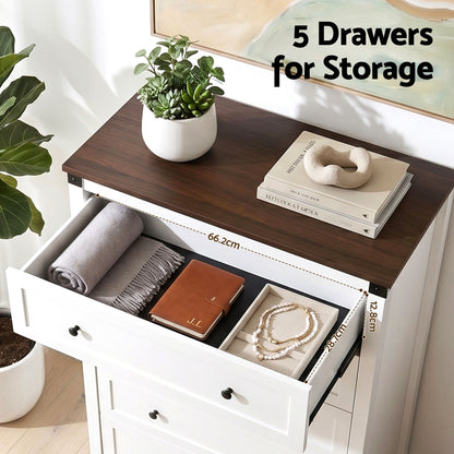Artiss 5 Chest of Drawers Storage Tallboy White &amp; Walnut