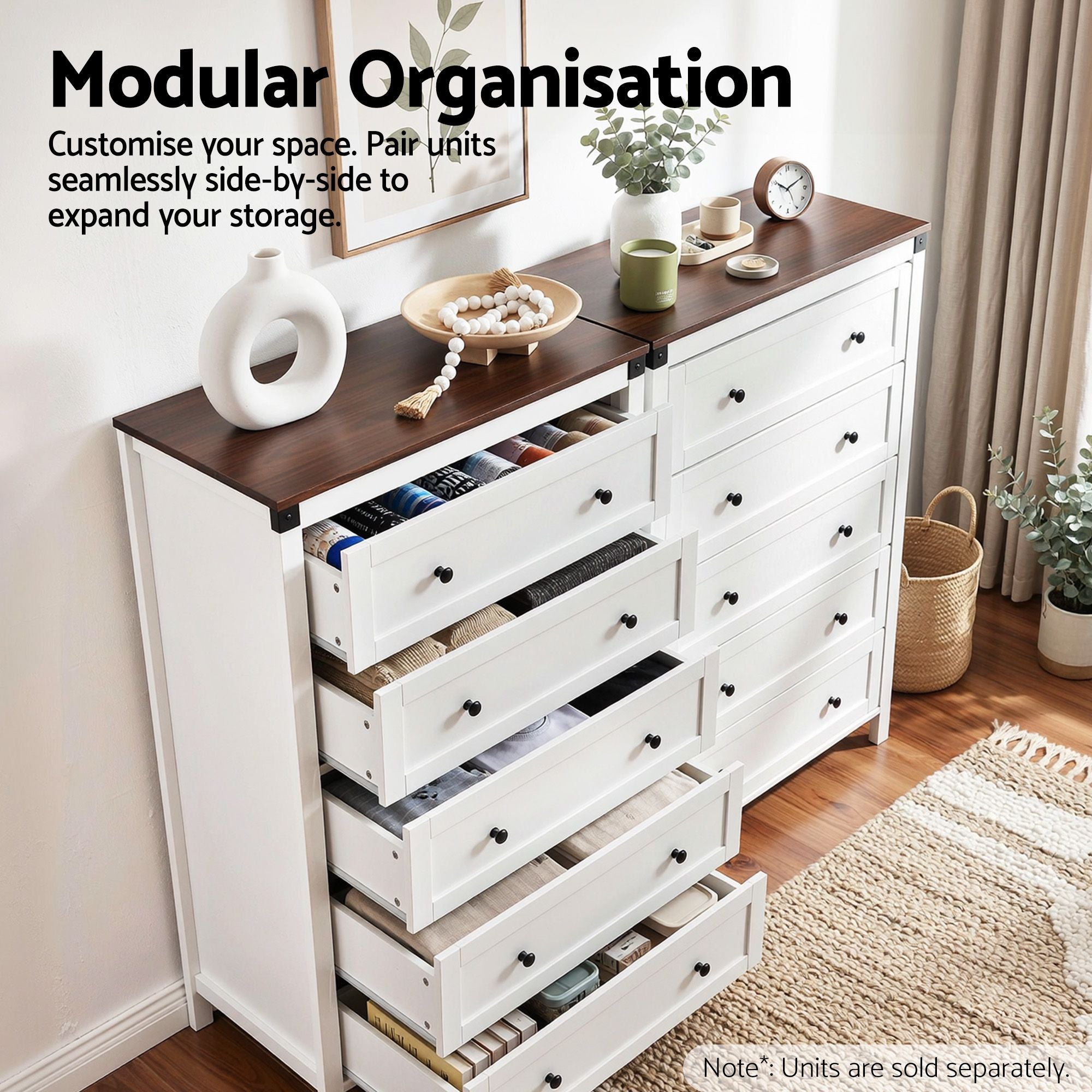 Artiss 5 Chest of Drawers Storage Tallboy White &amp; Walnut