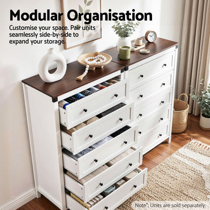 Artiss 5 Chest of Drawers Storage Tallboy White &amp; Walnut