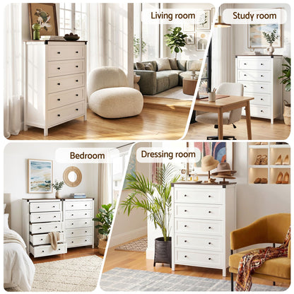 Artiss 5 Chest of Drawers Storage Tallboy White &amp; Walnut