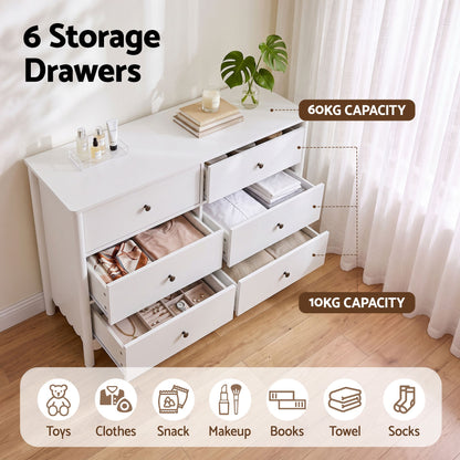 Artiss 6 Chest of Drawers Dresser Lowboy Curved Edge Scalloped White Bedroom-Furniture > Bedroom > Dressers-PEROZ Accessories