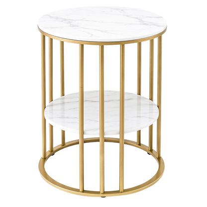 Artiss Coffee Table 2-Tier Round Marble Effect White&amp;Gold-Furniture &gt; Living Room &gt; Coffee Tables-PEROZ Accessories