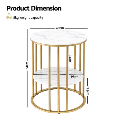 Artiss Coffee Table 2-Tier Round Marble Effect White&amp;Gold-Furniture &gt; Living Room &gt; Coffee Tables-PEROZ Accessories