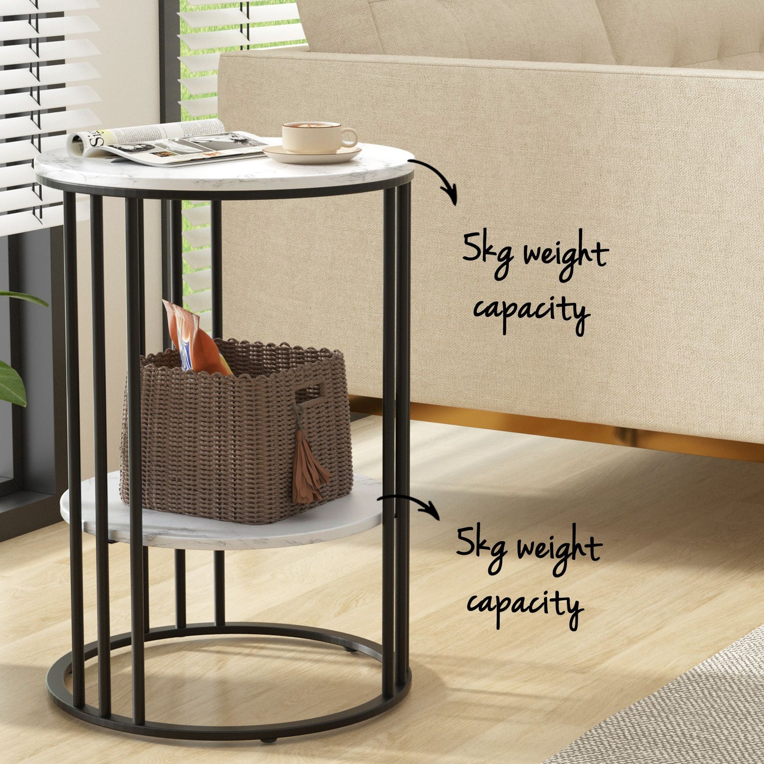 Artiss Set of 2 Side Table Coffee Table 2-Tier Round Marble Effect-Furniture > Living Room > Coffee Tables-PEROZ Accessories