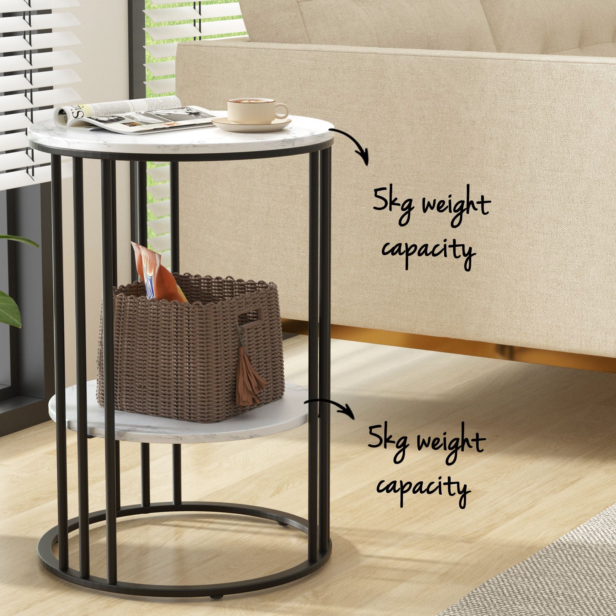 Artiss Set of 2 Side Table Coffee Table 2-Tier Round Marble Effect-Furniture > Living Room > Coffee Tables-PEROZ Accessories
