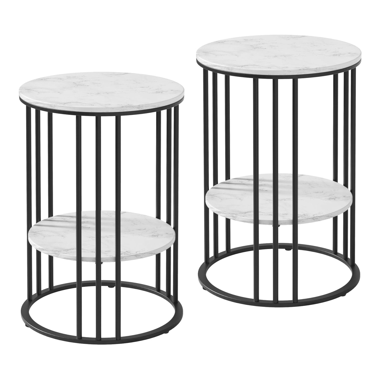 Artiss Set of 2 Side Table Coffee Table 2-Tier Round Marble Effect-Furniture > Living Room > Coffee Tables-PEROZ Accessories