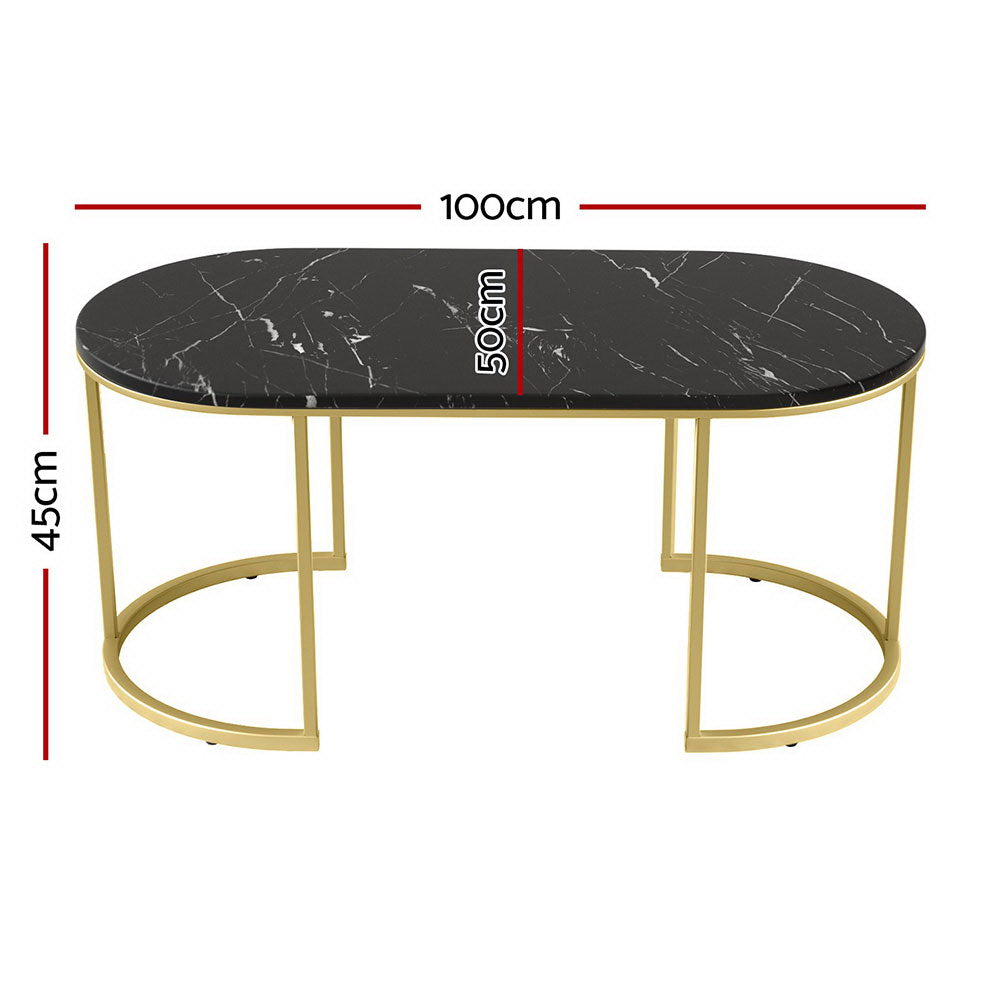 Artiss Coffee Table Marble Effect Black-Furniture &gt; Living Room-PEROZ Accessories