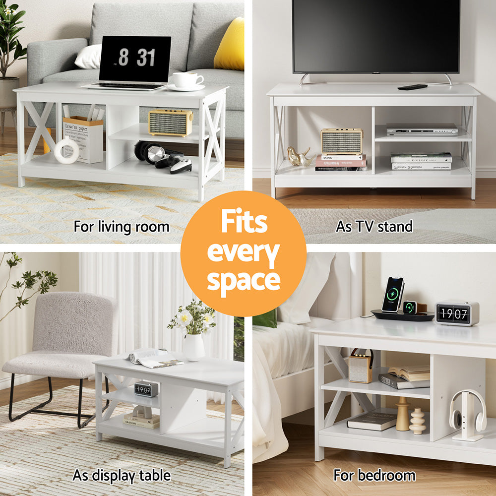 Artiss Coffee Table Storage Shelf White-Furniture &gt; Living Room &gt; Coffee Tables-PEROZ Accessories