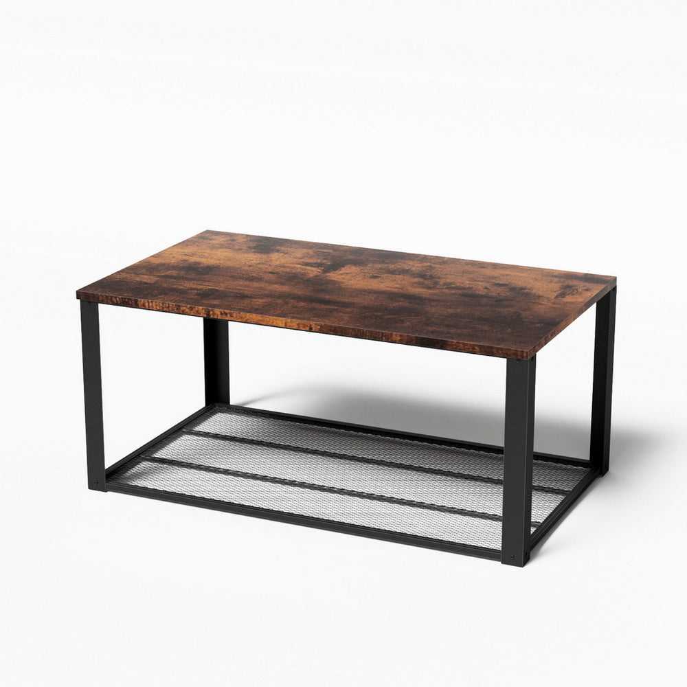 Artiss Coffee Table 2-Tier Rustic Brown 104CM-Furniture &gt; Living Room &gt; Coffee Tables-PEROZ Accessories