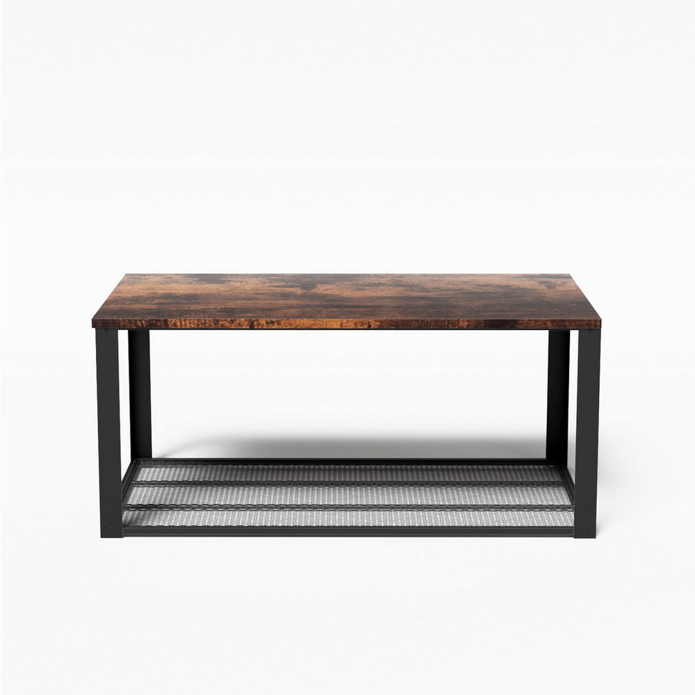 Artiss Coffee Table 2-Tier Rustic Brown 104CM-Furniture &gt; Living Room &gt; Coffee Tables-PEROZ Accessories