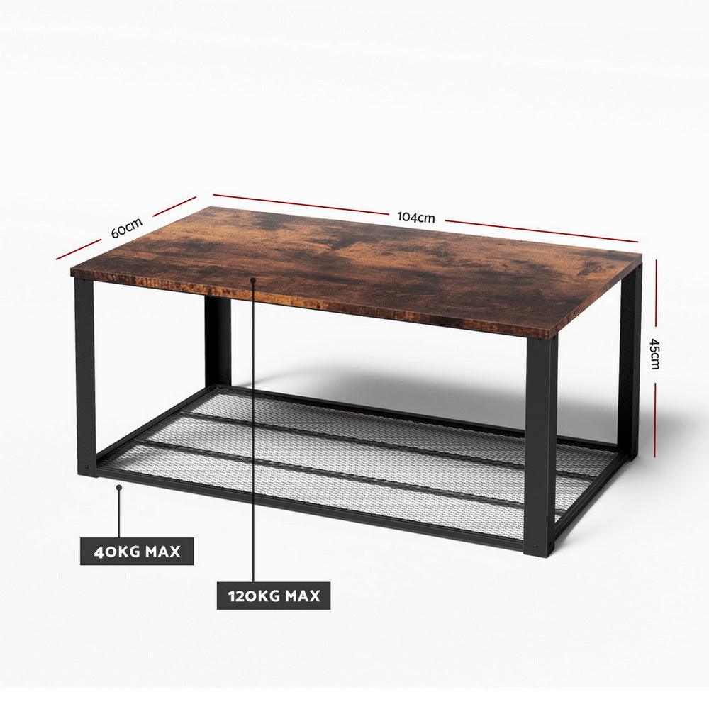 Artiss Coffee Table 2-Tier Rustic Brown 104CM-Furniture &gt; Living Room &gt; Coffee Tables-PEROZ Accessories