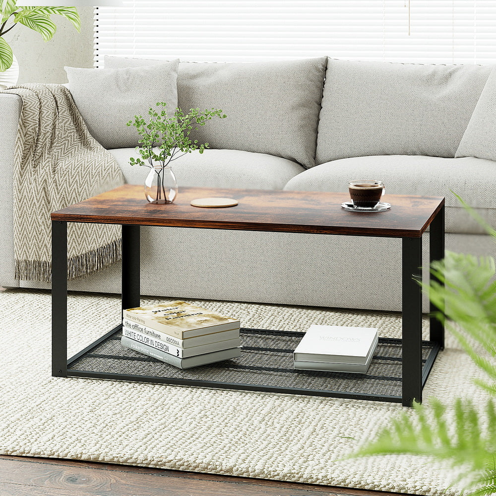 Artiss Coffee Table 2-Tier Rustic Brown 104CM-Furniture &gt; Living Room &gt; Coffee Tables-PEROZ Accessories