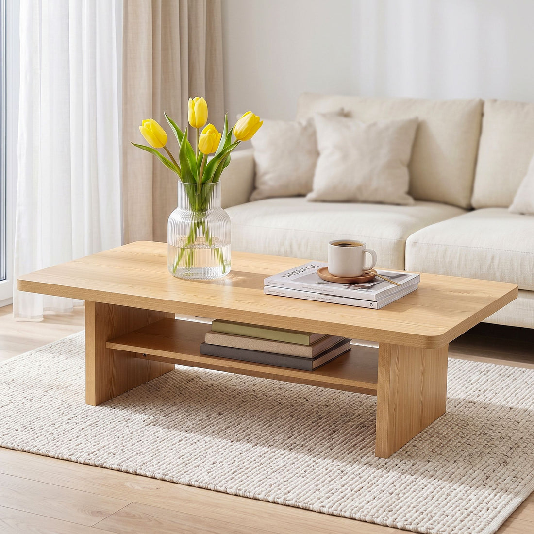 Artiss Coffee Table 110cm Center Table with 2-Tier Open Storage Shelf Wood-Furniture > Living Room > Coffee Tables-PEROZ Accessories