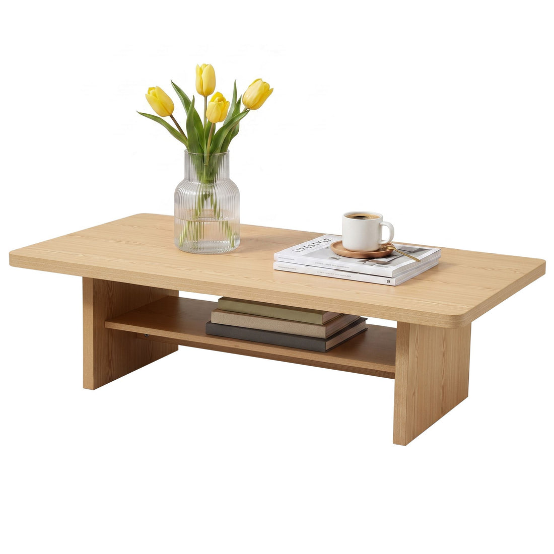 Artiss Coffee Table 110cm Center Table with 2-Tier Open Storage Shelf Wood-Furniture > Living Room > Coffee Tables-PEROZ Accessories