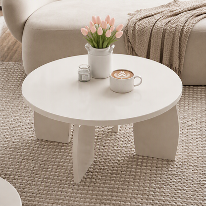 Artiss Round Coffee Table High-Gloss Center Table Minimalist Living Room Furniture 78x35cm Cream White-Furniture > Living Room > Coffee Tables-PEROZ Accessories