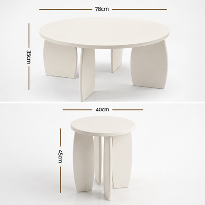 Artiss Coffee Table Set of 2 High Gloss Round Side Bedside Table Wood Living Room Cream